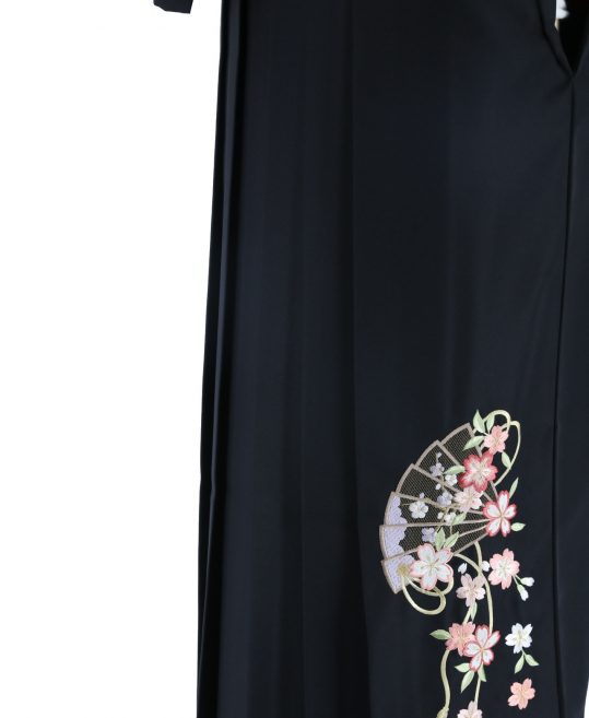 卒業式袴単品レンタル[刺繍]黒色に扇と桜刺繍[身長168-172cm]No.849